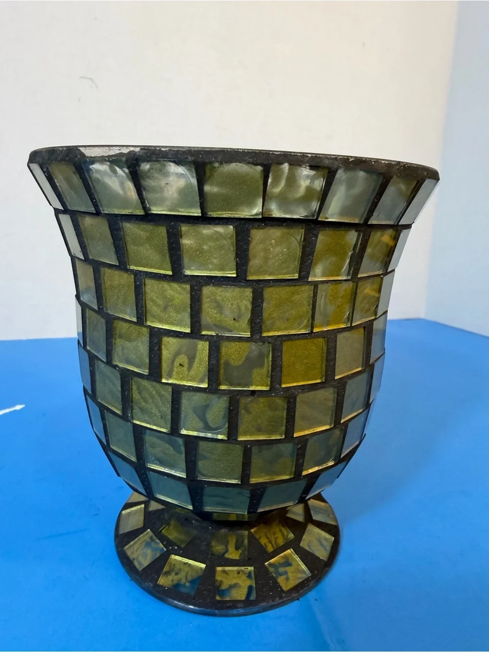 decorative green mosaic glass candle holder/vase